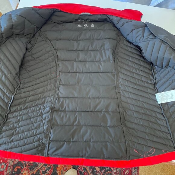 Nautica Womens Red Quilted Puffer Jacket With Black Accents & Zip Front Closure - Picture 4 of 12